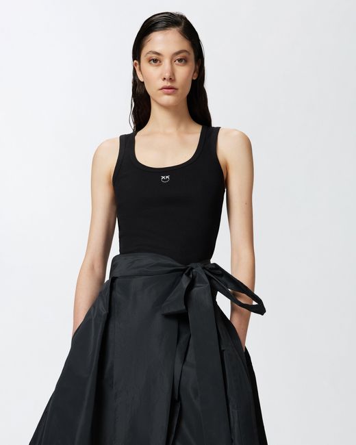 Pinko Black Ribbed Vest Top With Birds Logo