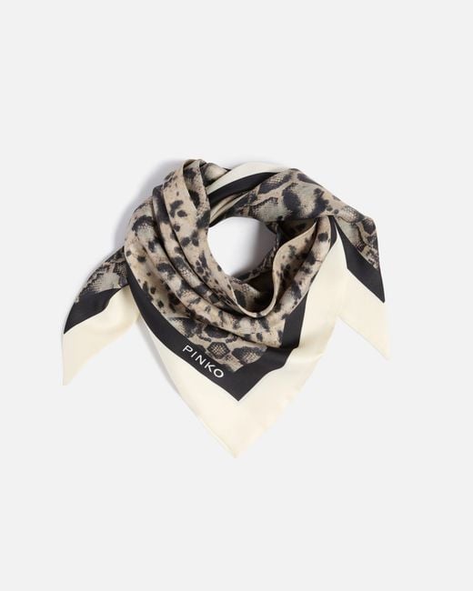 Pinko White Triangular Scarf With Snake Print