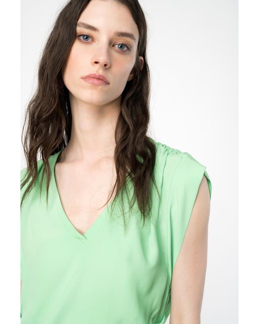 Pinko Green Silk-blend Blouse With Curved Hem