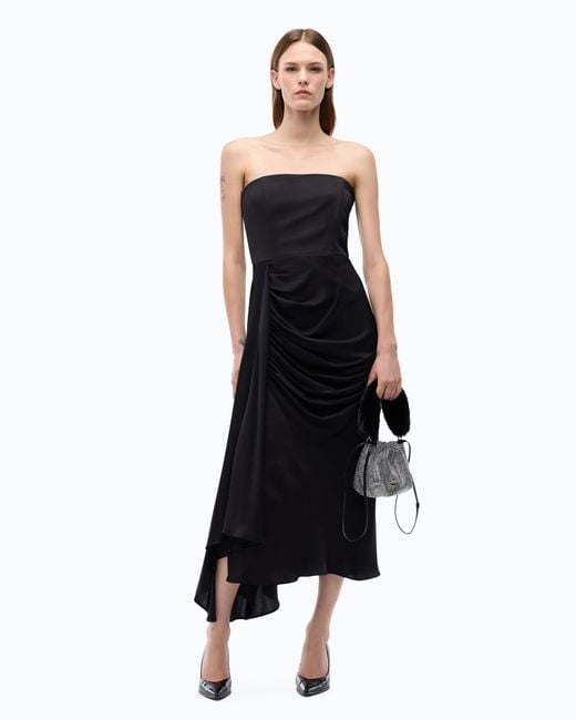 Pinko Black Sleeveless Satin Midi Dress