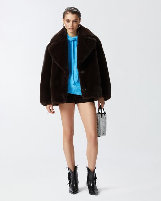 Pinko Black Short Faux Fur Pea Coat