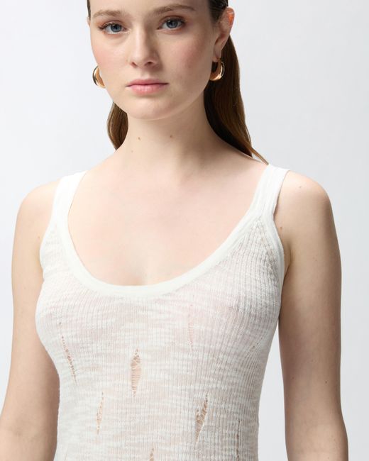 Pinko White Lightweight Ribbed Vest Top With Rips