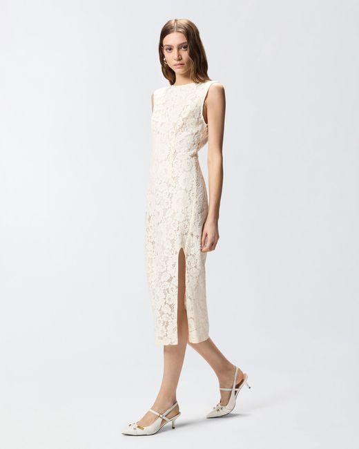 Pinko White Floral Lace Dress With Plunging Rear Neckline