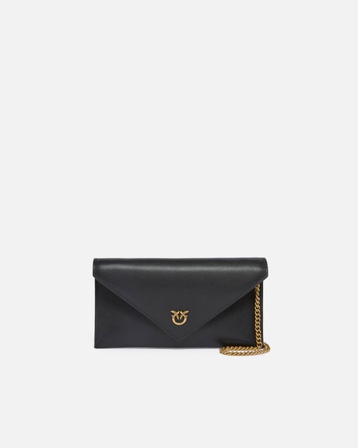 Pinko White Small Smooth Leather Envelope Clutch Bag With Love Birds Logo