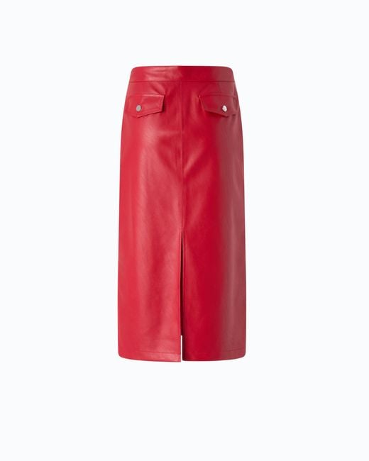 Pinko Red Nappa Leather-Effect Pencil Skirt