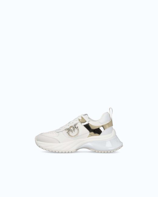 Pinko White Ariel Leather-Effect Sneakers With Mirror Detailing