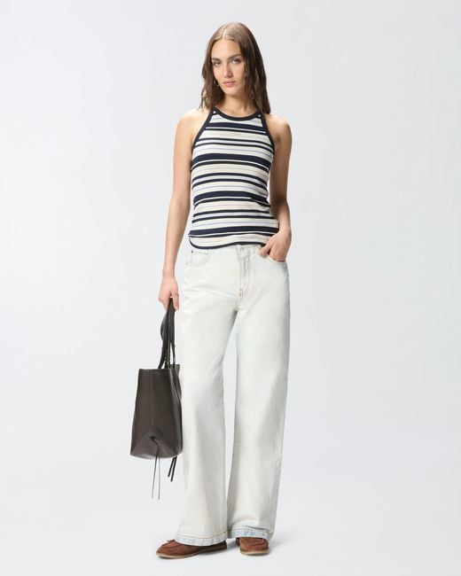Pinko White Jeans With Contrasting Fold-Down Waist