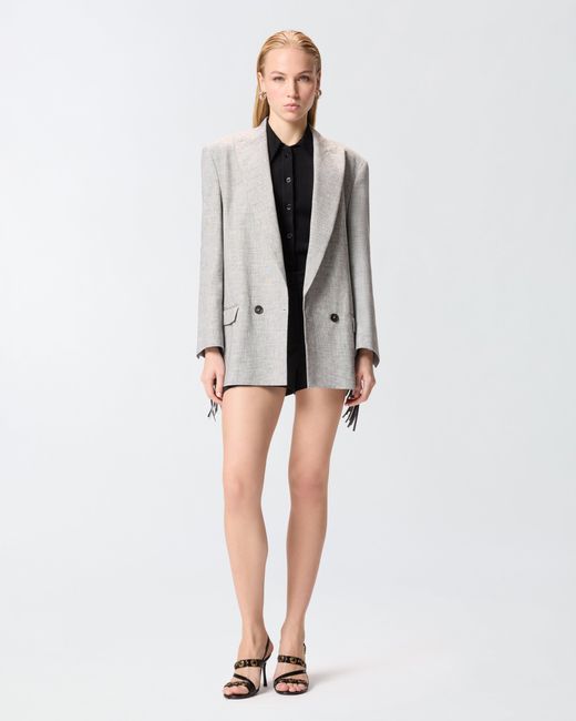 Pinko Gray Double-Breasted Jacket With Fringing