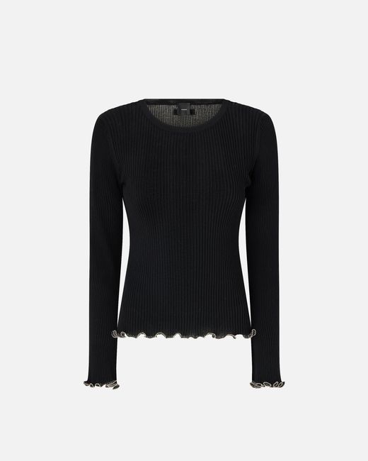 Pinko Black Ribbed Sweater With Jewel Edges