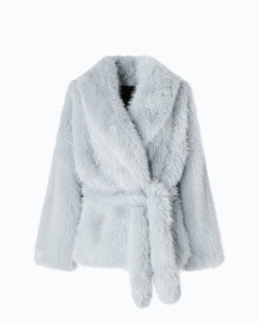 Chaqueta Blusón Efecto Pelo Con Cinturón Pinko de color Blue
