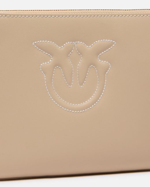 Pinko Natural Leather Clutch With Wristlet And Birds Logo