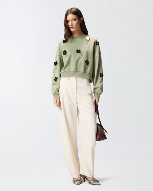 Pinko Green Sweatshirt With Jewel Flowers