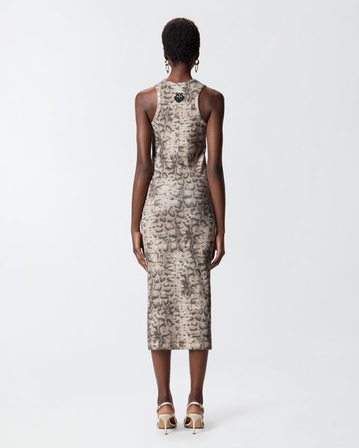 Pinko White Ribbed Slim-Fit Midi Dress With Snake Print