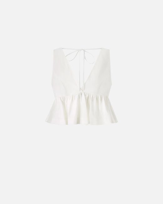 Pinko White Crop Top With Ruffle And Ties