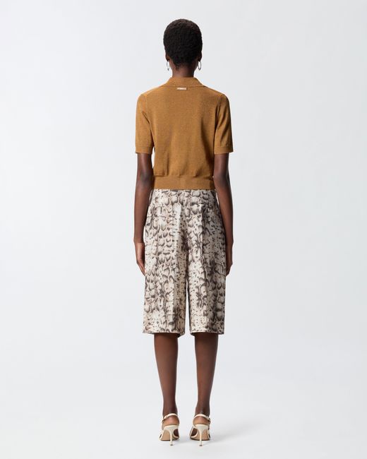 Pinko White Cropped, Short-Sleeved Cardigan With Collar