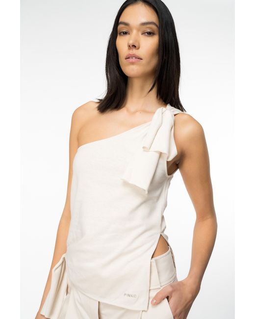 Pinko White One-shoulder Cotton And Linen Top