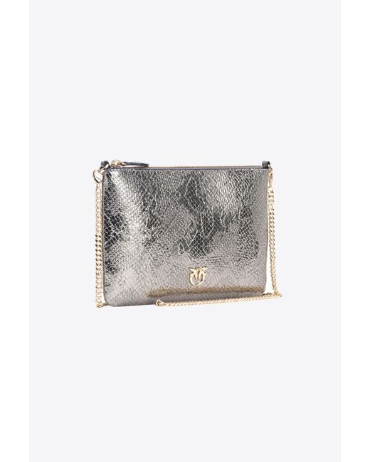 Pinko Gray Galleria Punched Reptile-print Classic Flat Love Bag