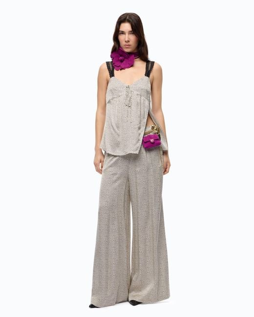 Pinko White Flared Polka-Dot Satin Trousers