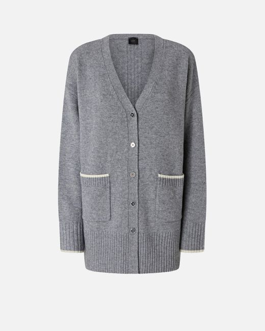 Pinko Gray Long V-neck Cardigan