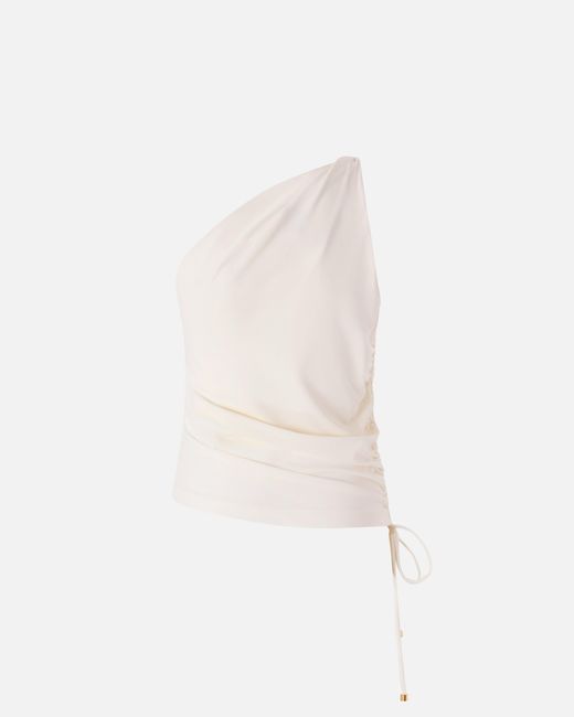 Pinko Natural One-Shoulder Top With Knot Detail