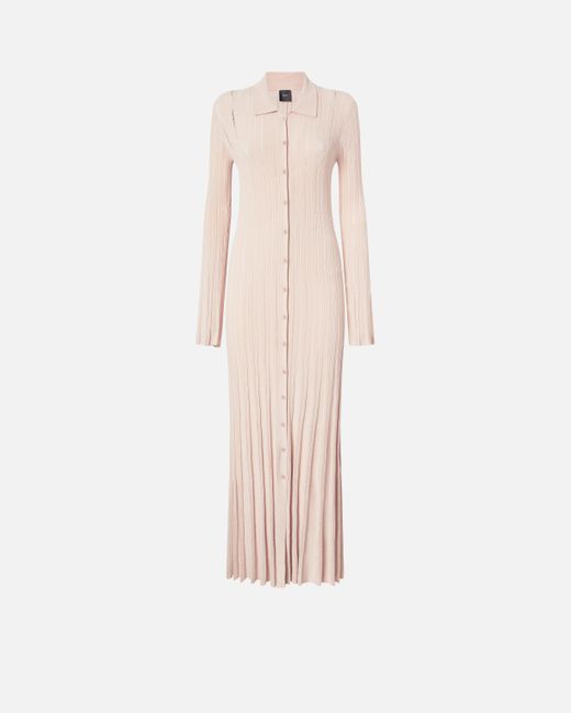 Pinko Natural Long Knit Polo Dress With Openwork