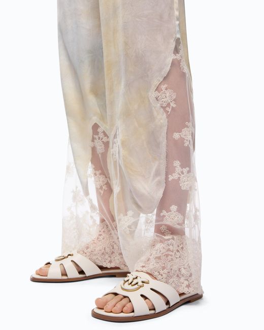 Pinko White Garment-Dyed Satin Trousers With Lace Details