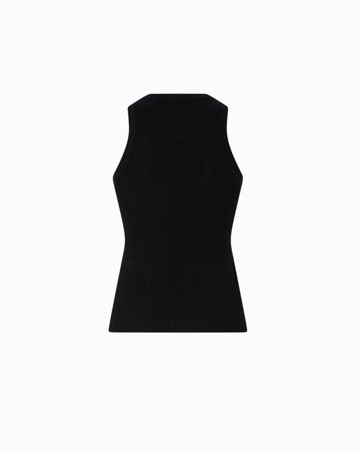 Pinko Black Ribbed Top With Sheer Love Birds Logo