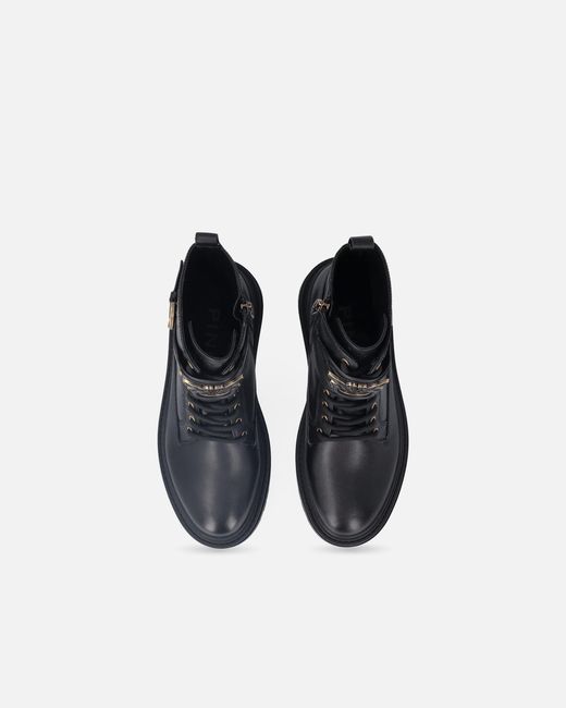 Pinko Black Leather Combat Boots With Branded Front Strap