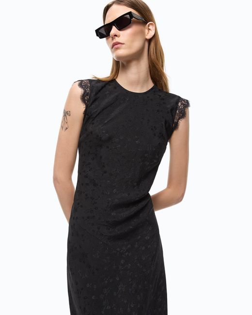 Pinko Black Long Dress With Slit And Lace Inserts