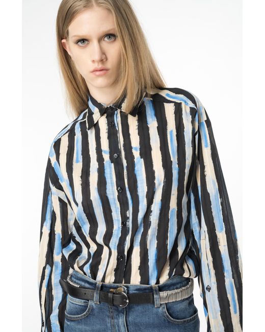 Pinko Blue Shirt With Paint-stripe Print