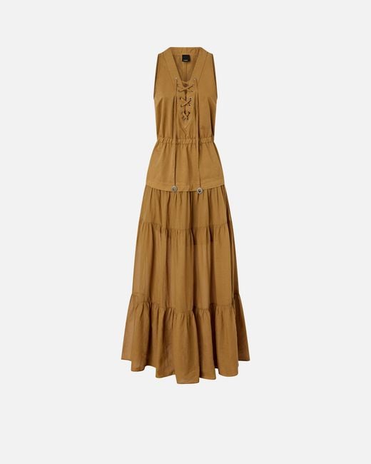 Pinko Natural Long Cotton Dress With Flounce And Ribbons