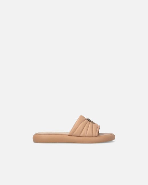 Pinko White Perforated Nappa Leather Slip-On Sandals With Love Birds Logo