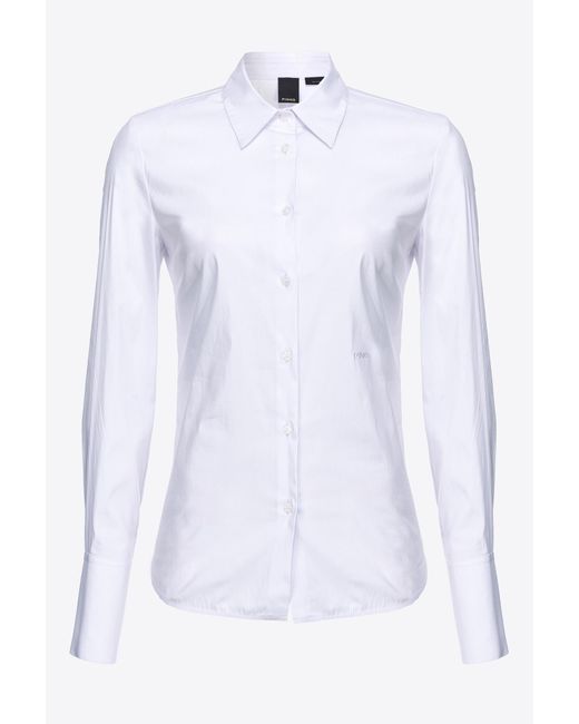 Pinko White Taillierte Bluse Aus Popeline Logostickerei, Leuchtendes Weiß