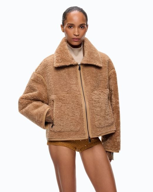 Pinko Brown Shearling-Effect Pea Coat