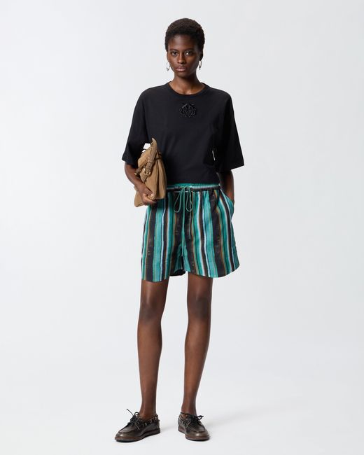 Pinko Blue Cropped T-Shirt With Love Birds Embroidery