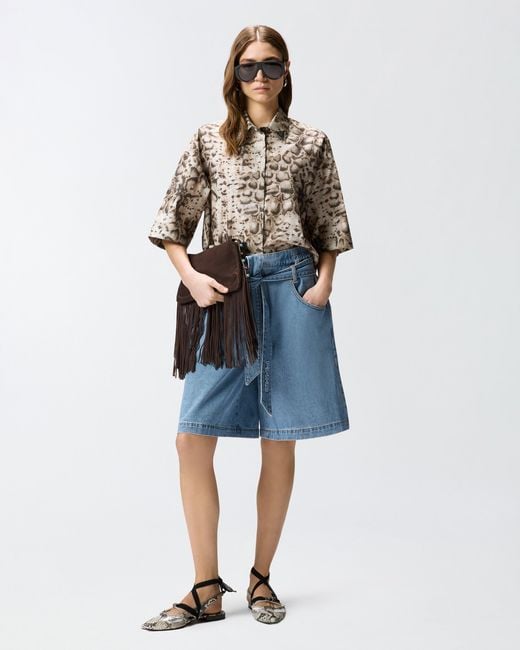 Bermudas Anchas De Denim Con Cinturón Pinko de color Blue