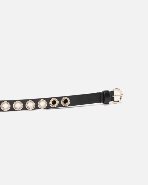 Pinko White Leather Belt With Jewel Eyelets, 2Cm