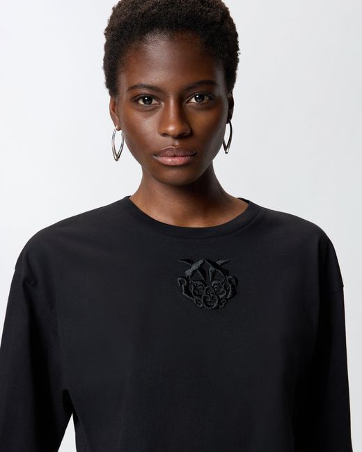 Pinko Blue Cropped T-Shirt With Love Birds Embroidery