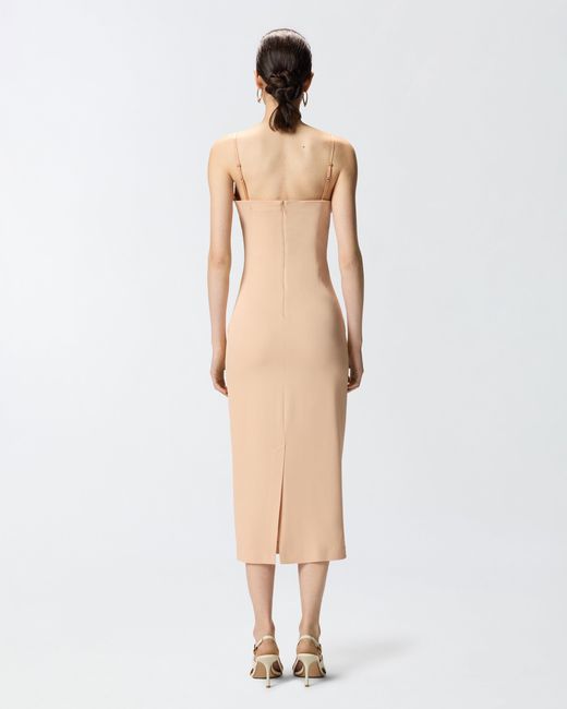 Pinko White Slim-Fit Midi Dress With Jewel Embroidery
