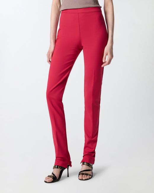 Pinko Red Satin Trousers With Adjustable Hem Slit Detail