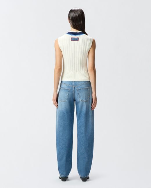Pinko Blue Varsity-style Knit Vest With Embroidery