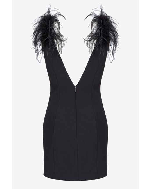 Pinko Black Mini Dress With Feathers