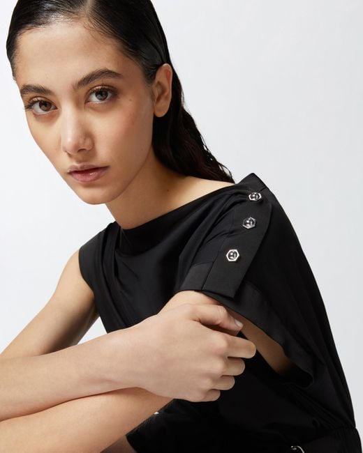 Pinko Poplin Dress With Crossover Detail in Black | Lyst