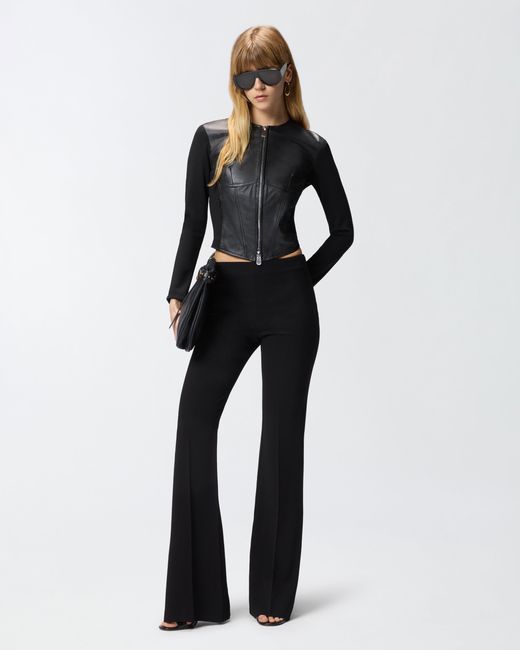 Pinko Black Leather Bustier Jacket With Zip