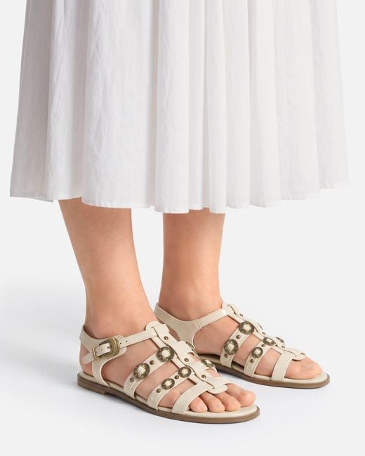 Pinko White Flat Sandals With Straps And Studs