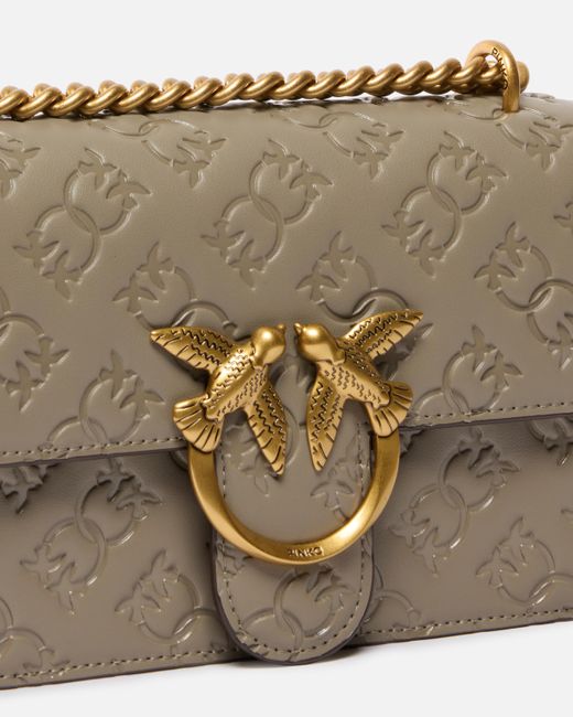 Mini Borsa A Tracolla Love Bag Con Logo Imprimè di Pinko in Natural