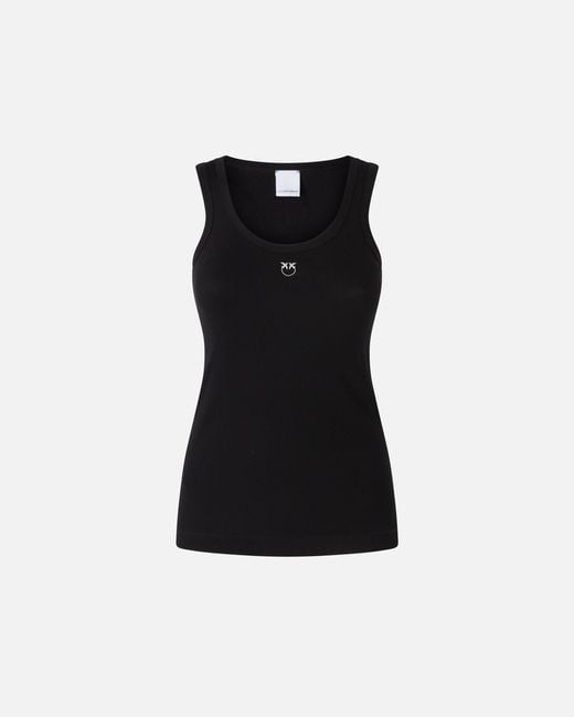 Pinko Black Ribbed Vest Top With Birds Logo