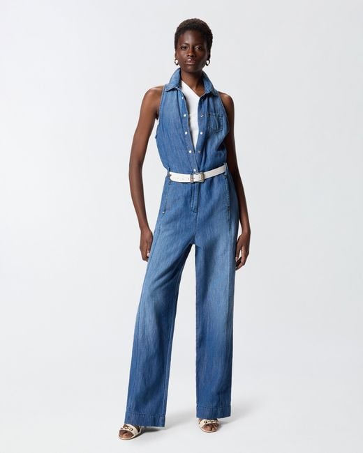 Pinko Blue Denim Jumpsuit With Belt
