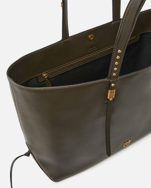 Pinko Natural Medium Leather Shopper Bag With Metal Details