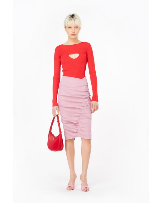 Pinko Pink Asymmetric Ruched Midi Skirt